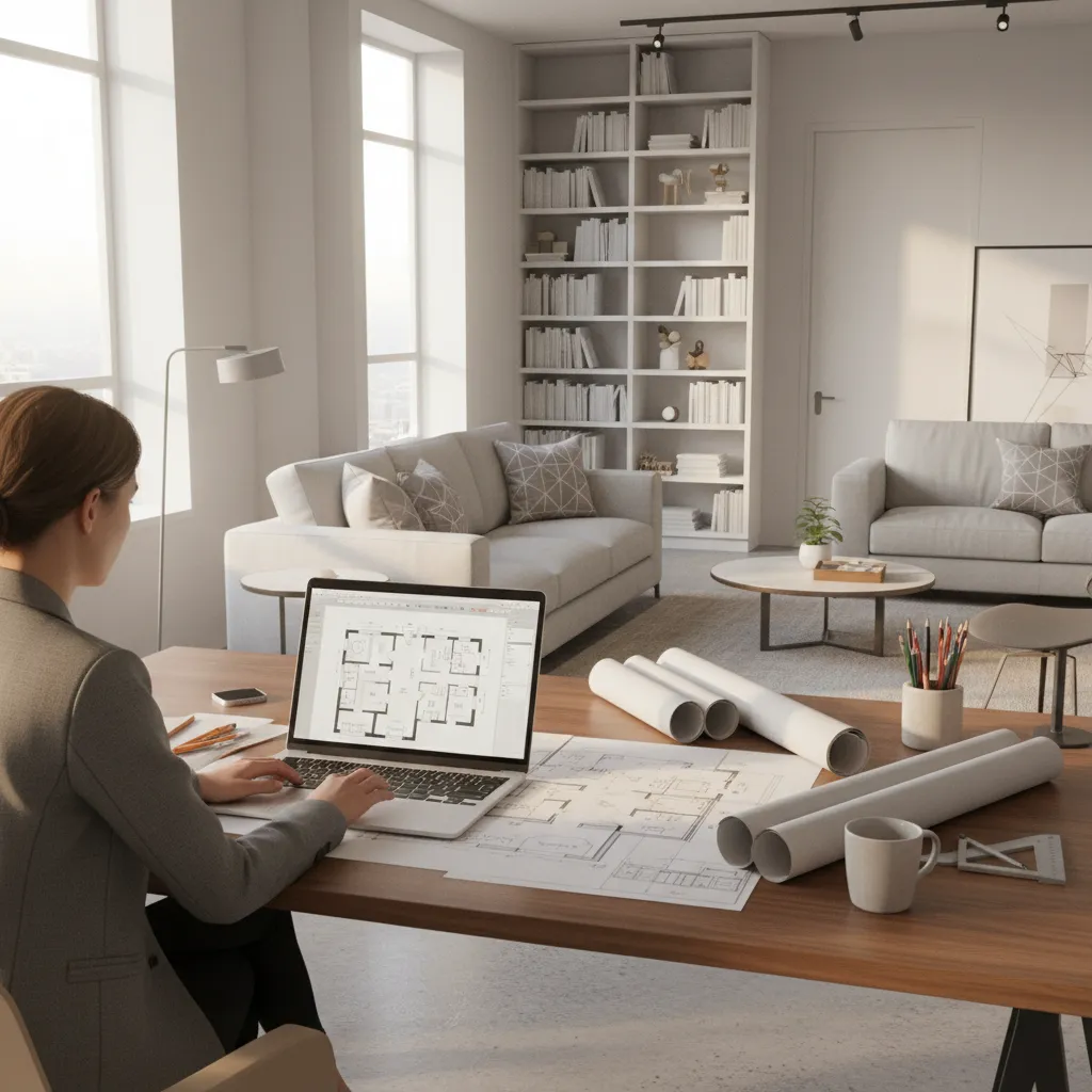 interior designer working on digital floor plan creator software