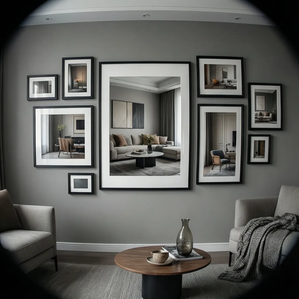 Example of three different frame size combinations displayed on wall