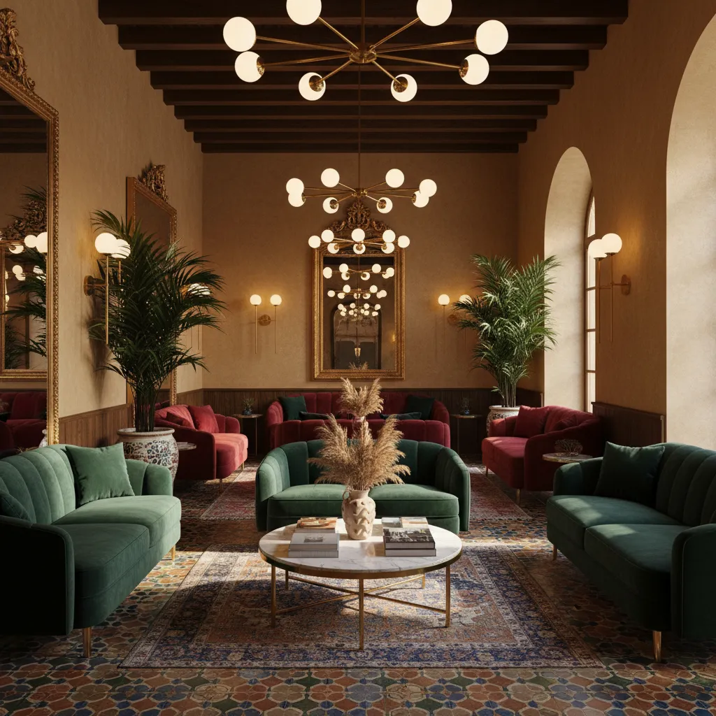 Interior de hotel de diseño en España con iluminación decorativa y estilo ecléctico
