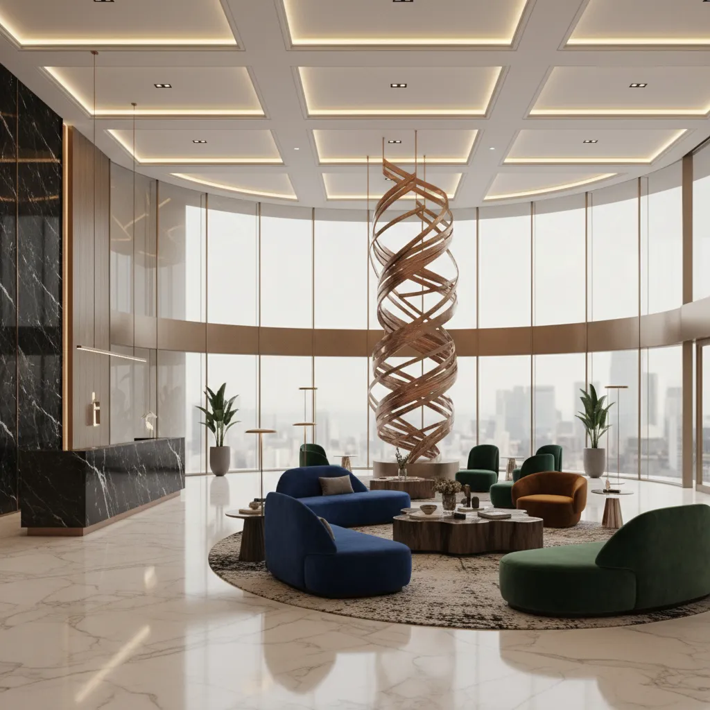 luxury hotel lobby designed in contemporary designer style