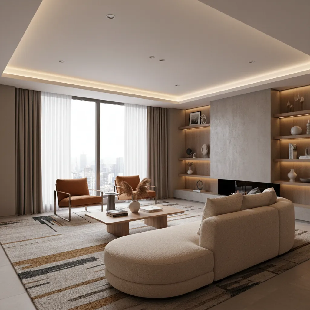 example layout of a 25x25 living room with sectional and lounge seating