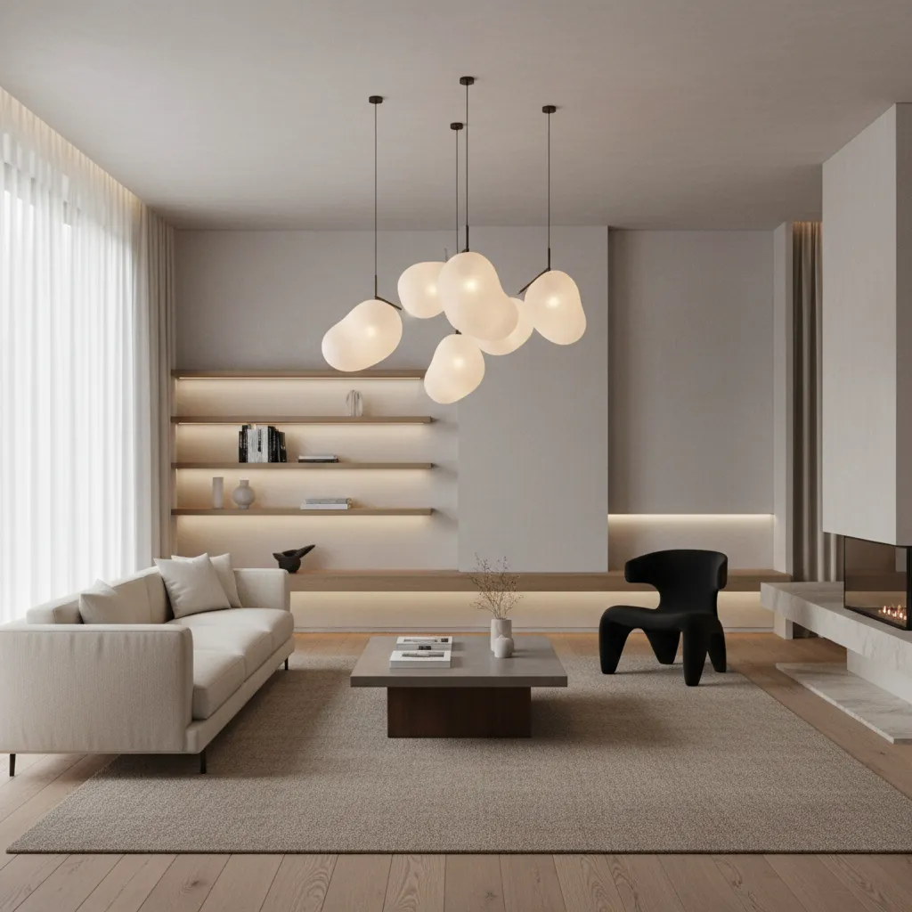 Interior moderno con lámparas de diseño como punto focal