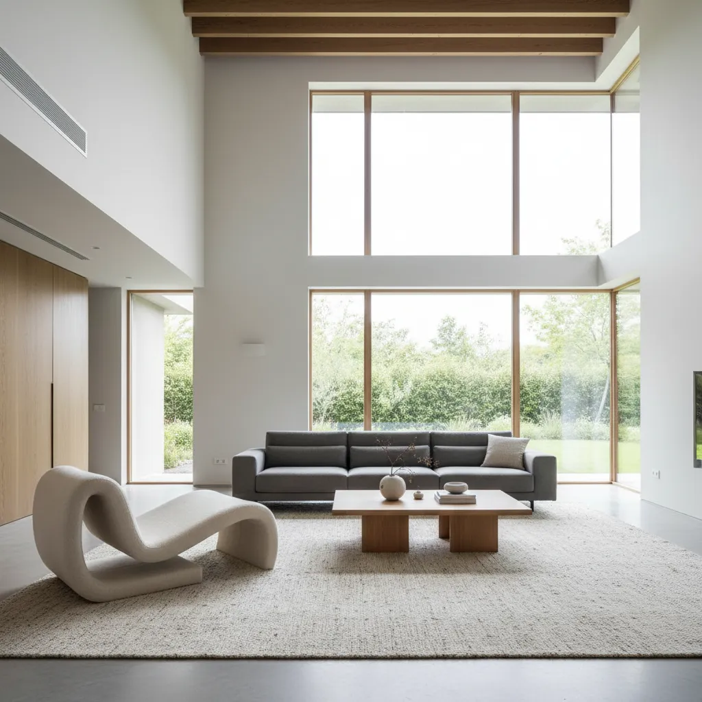Luxury lounge chair placed beside sofa in a modern living room