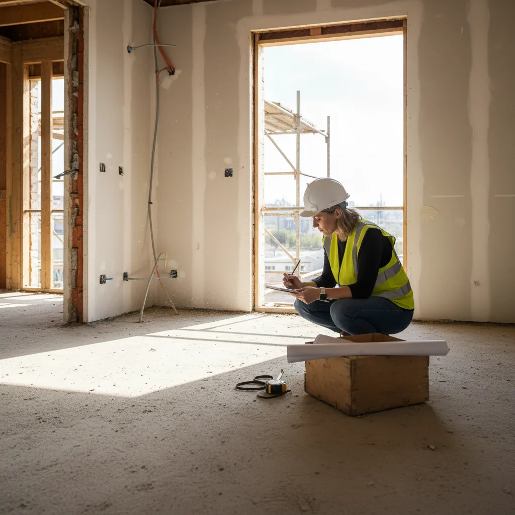 Diseñador de interiores realizando un boceto rápido durante una visita a obra