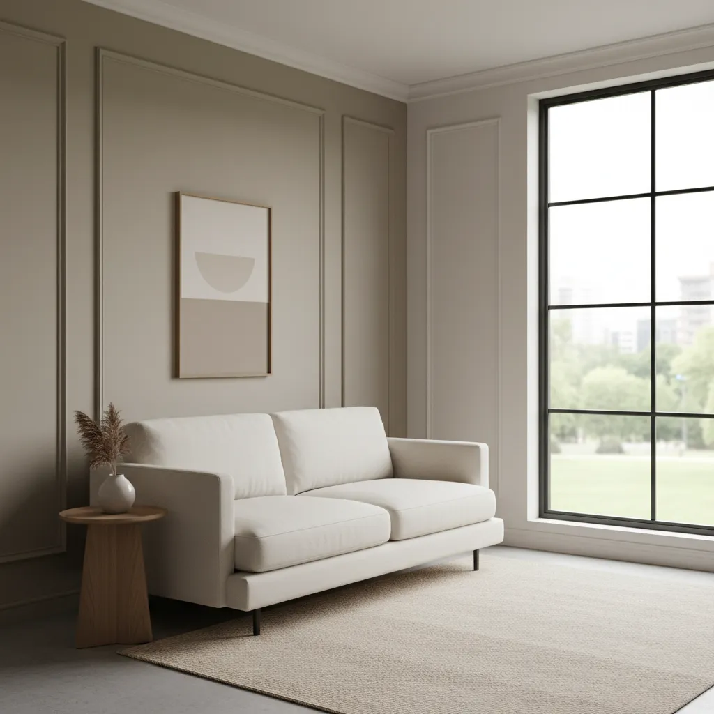 Small living room with coordinated wall, trim, and furniture colors