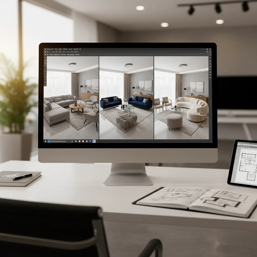 designer testing furniture placement using interior design software