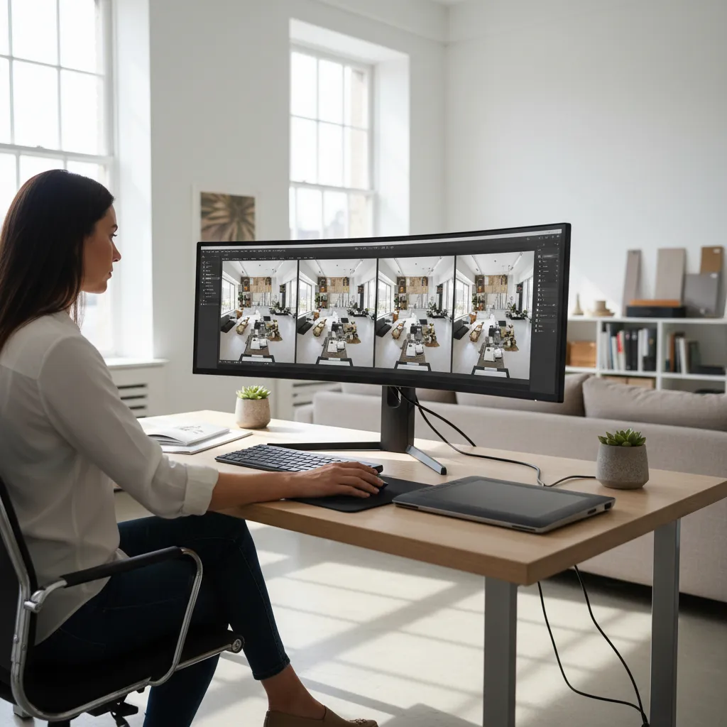 interior designer testing different furniture layouts on a digital floor plan