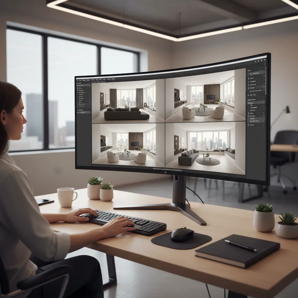 interior designer testing multiple room layouts on computer software