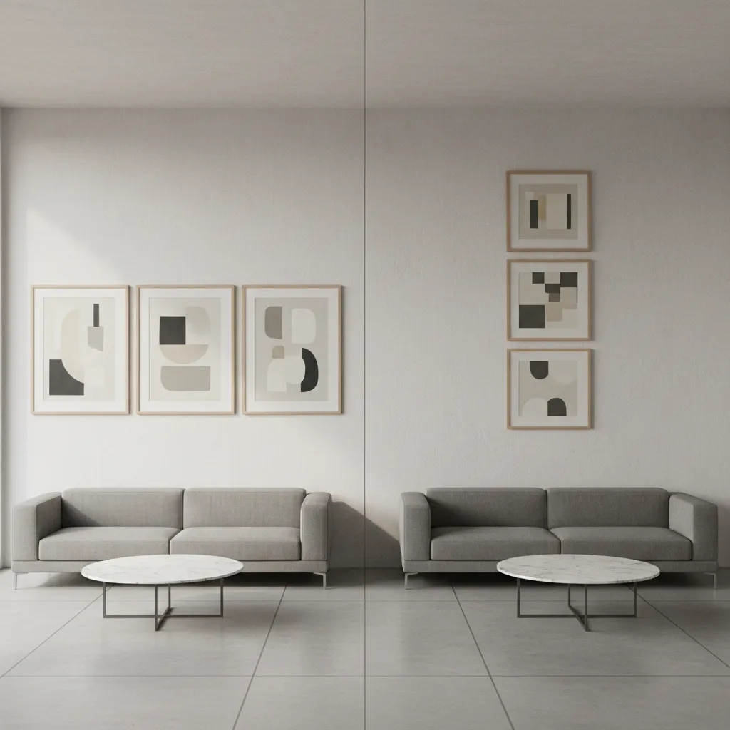 Examples of side by side and stacked layouts for two large wall artworks