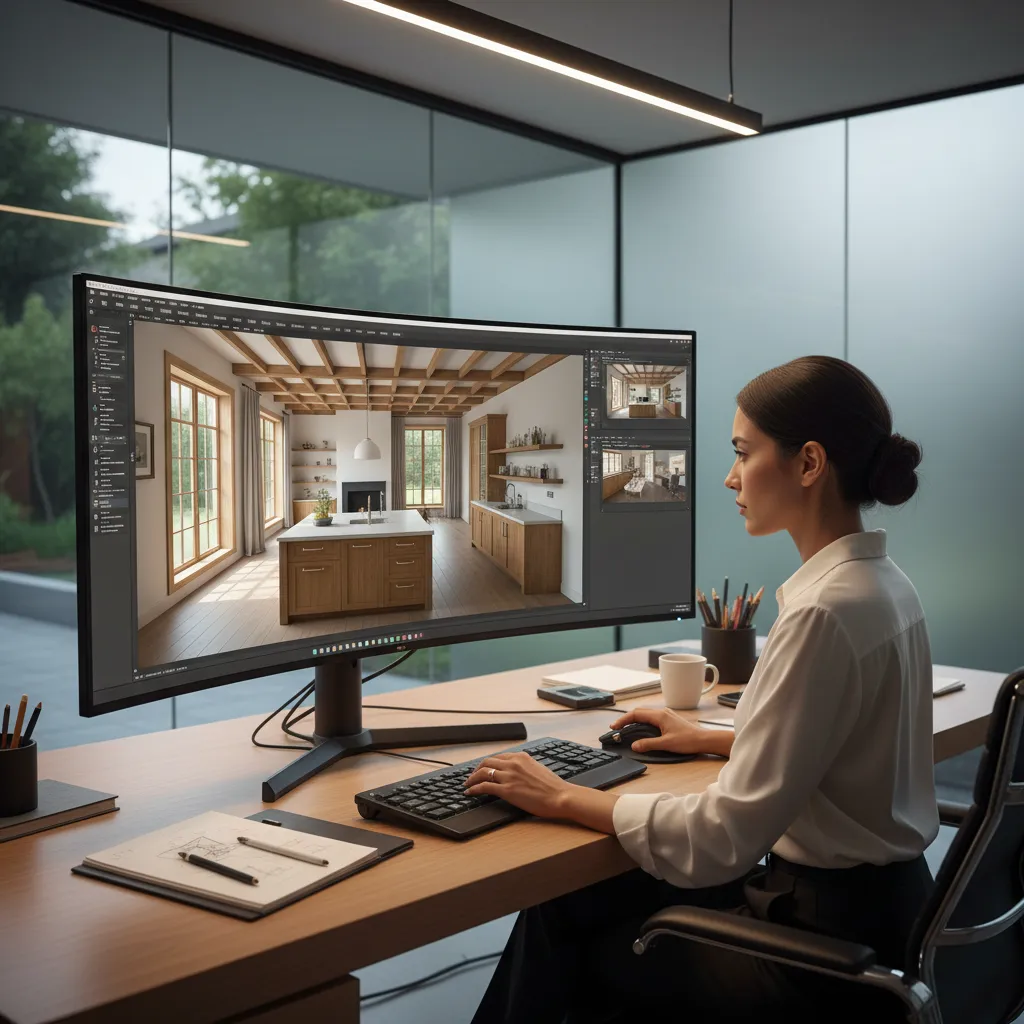interior designer modeling a home renovation in 3D design software