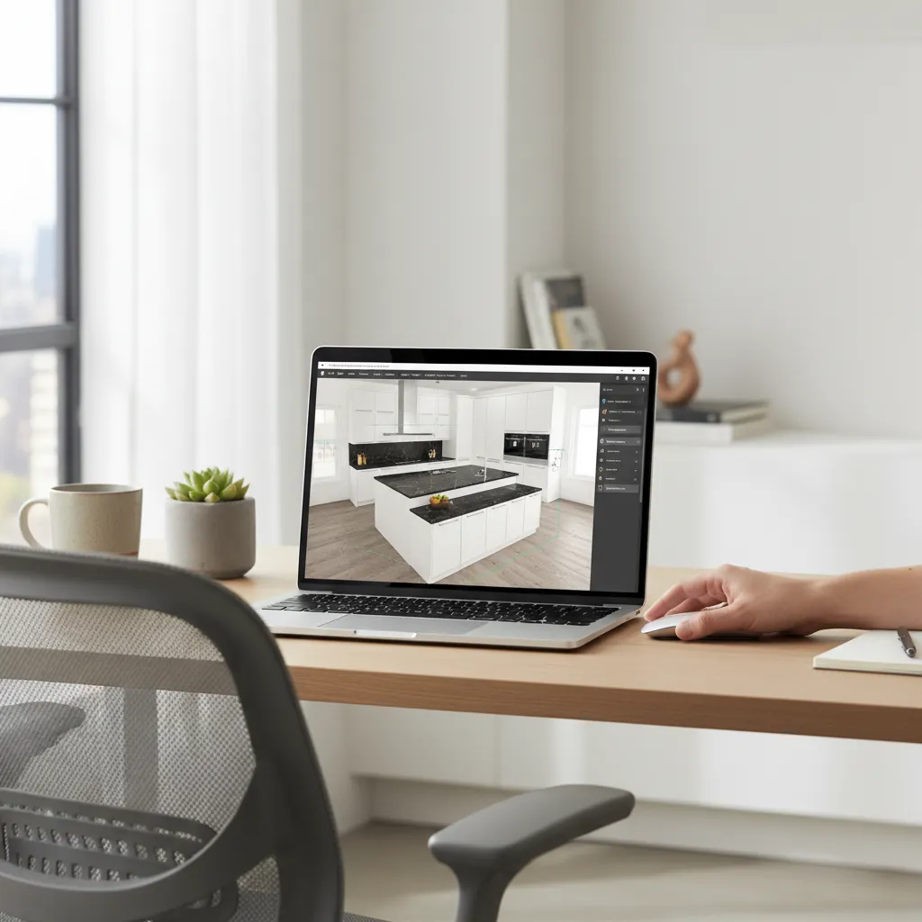 person using online kitchen design software to adjust countertop layout