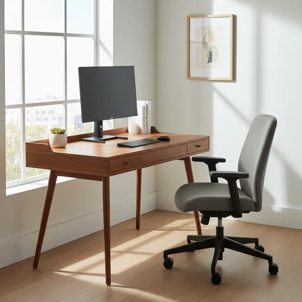 Escritorio colocado junto a una ventana con iluminación lateral