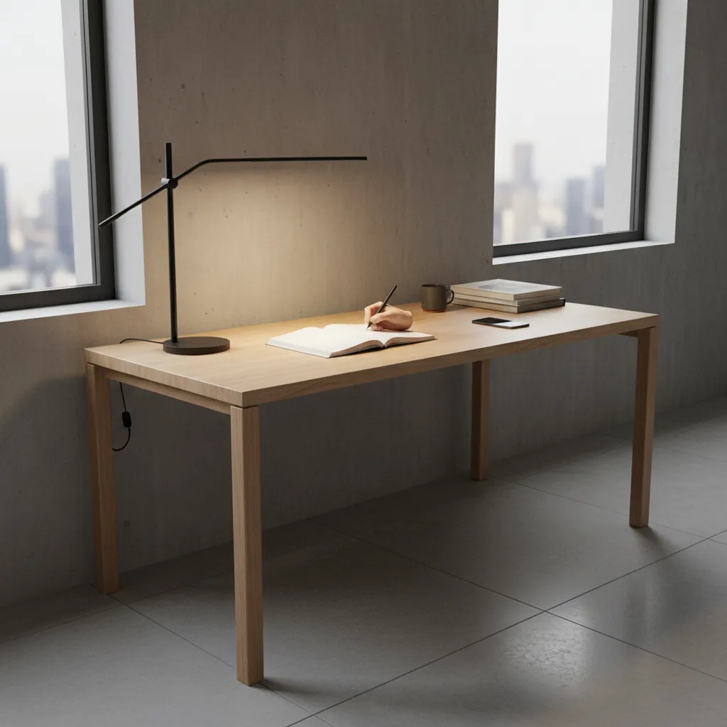 Desk lamp placed opposite dominant hand reducing writing shadows