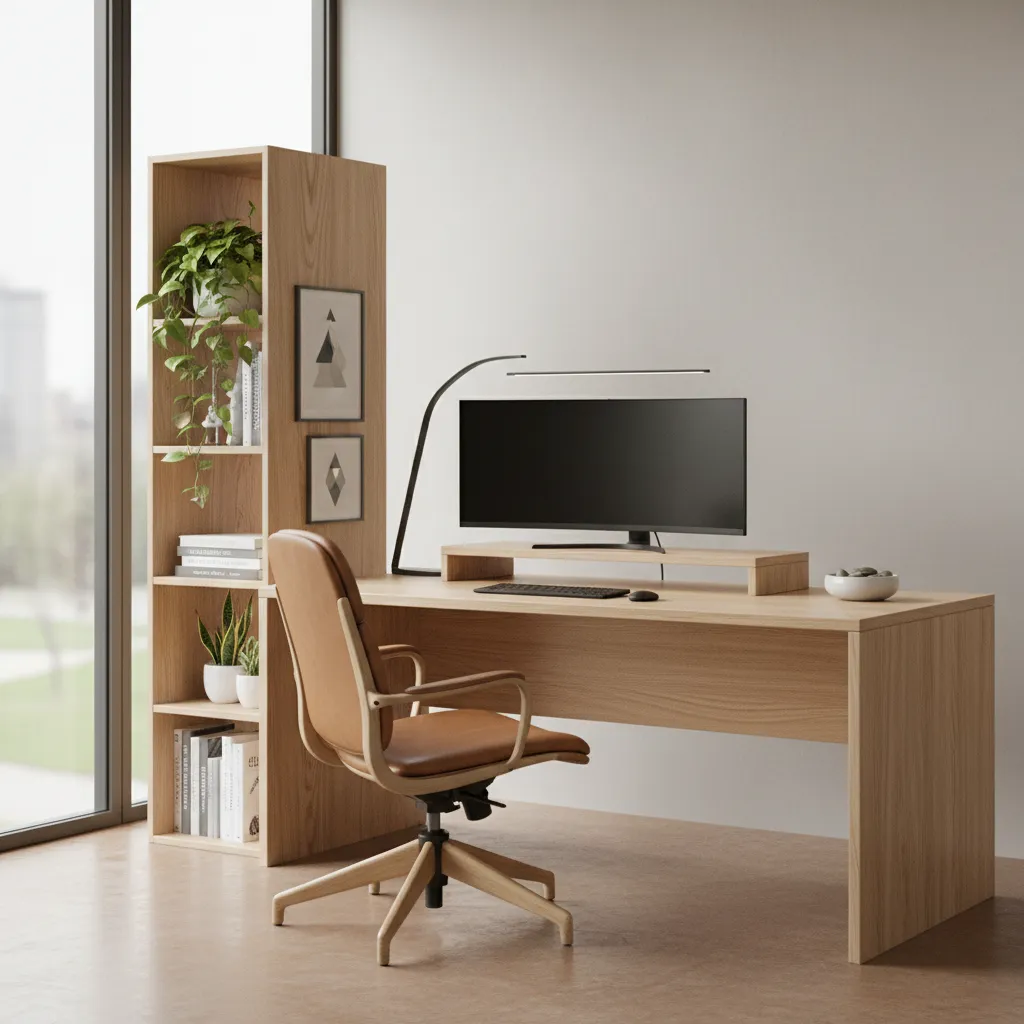 office desk placement showing strong green dragon side with shelving and monitor