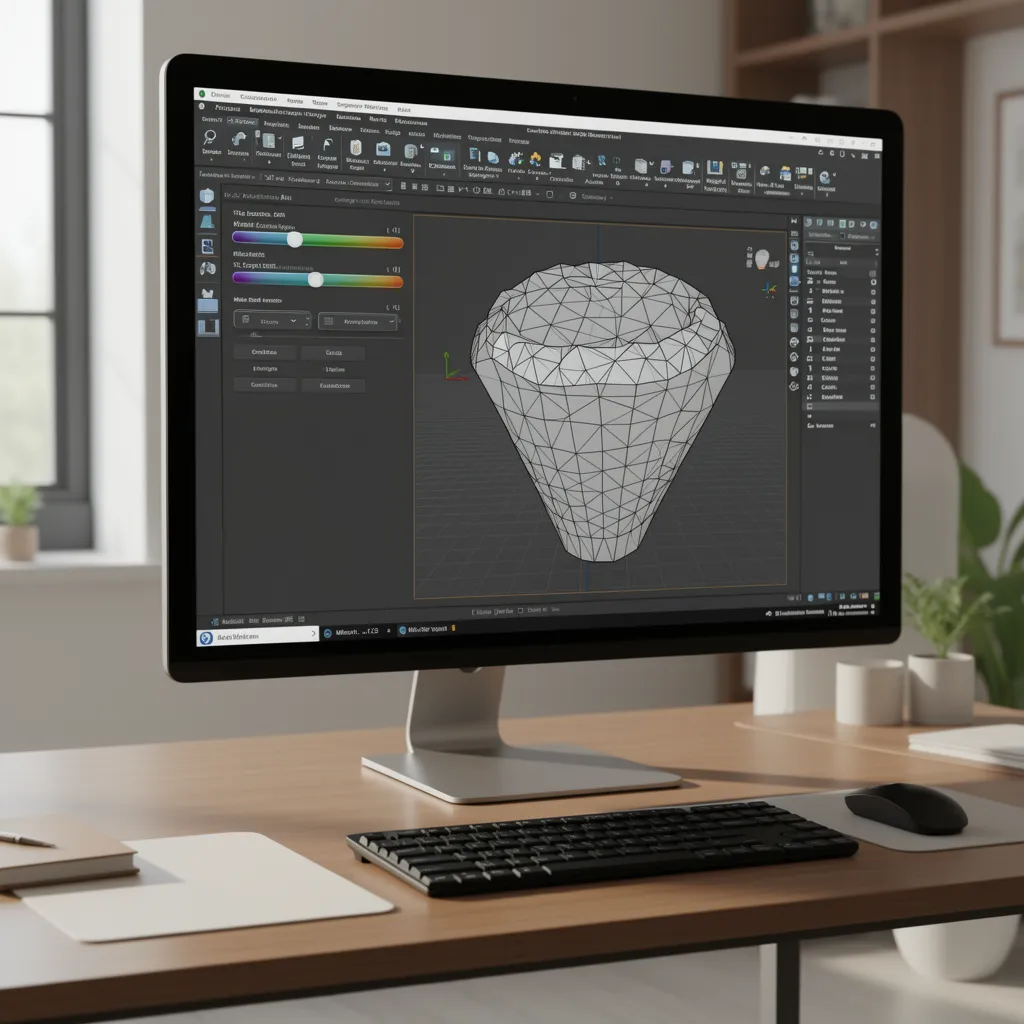 desktop 3D modeling software showing STL export settings and mesh resolution options