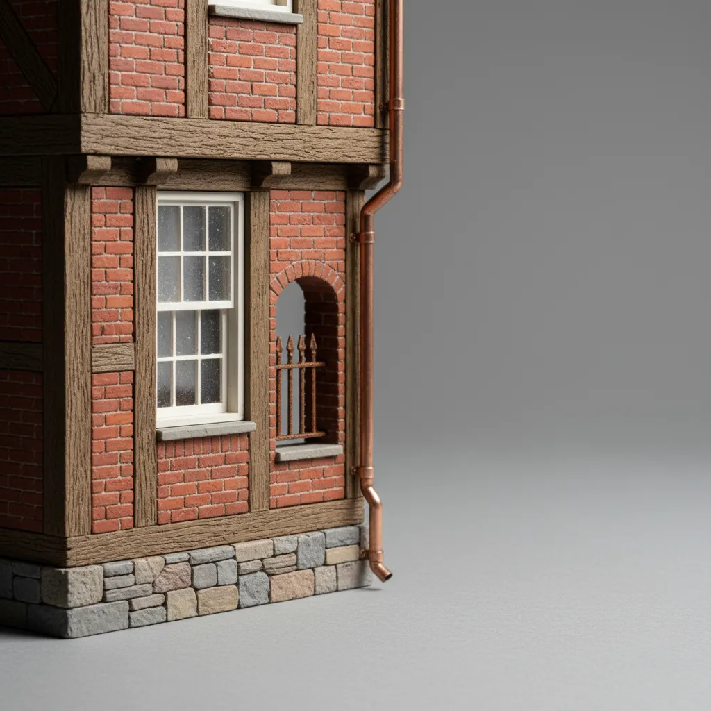 Detail dinding dan struktur pada miniatur rumah