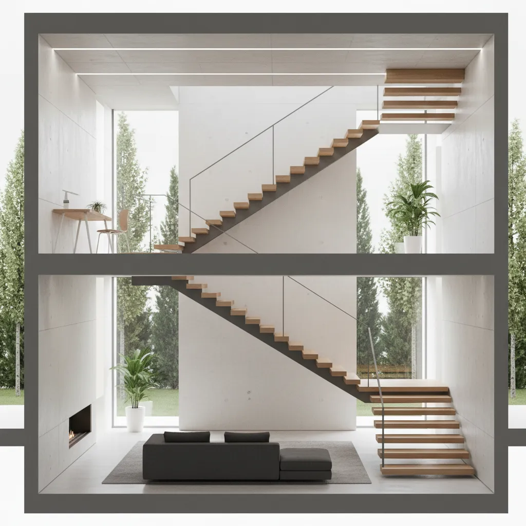 Detail potongan tangga pada rumah dua lantai