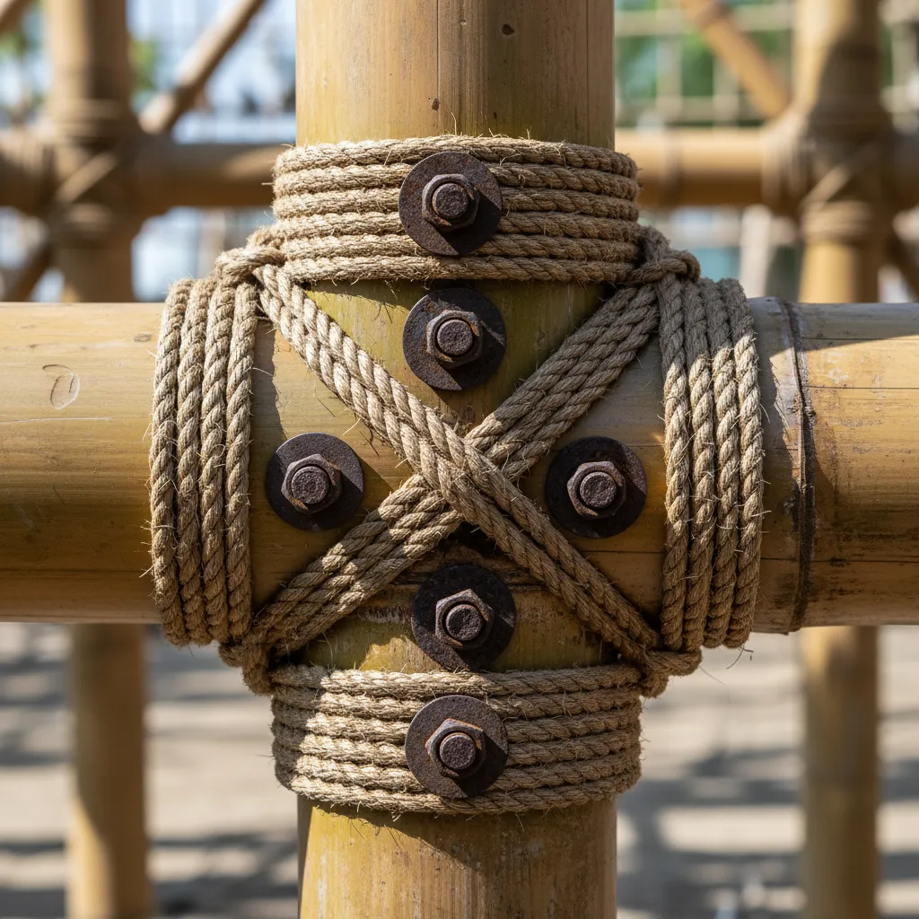 Detail sambungan bambu pada konstruksi rumah