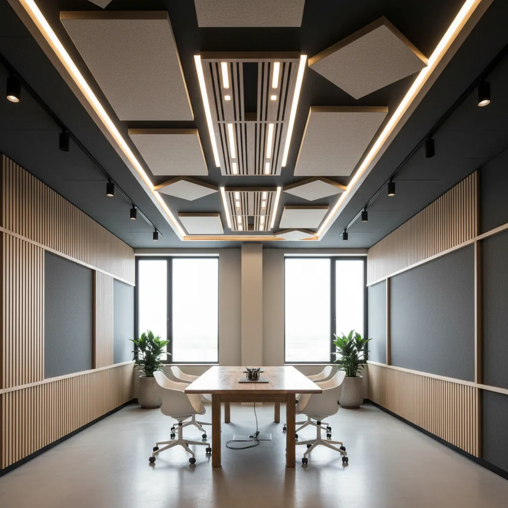 Detalle de paneles acústicos en una oficina moderna