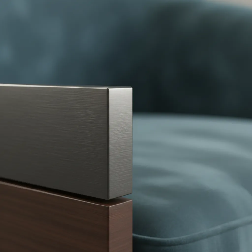 Detalle de acabado de aluminio anodizado en mobiliario interior