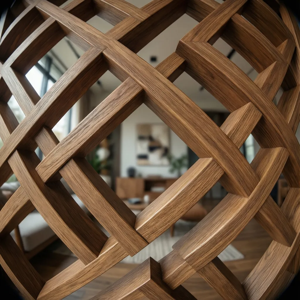 Detalle de patrón geométrico en celosía de madera
