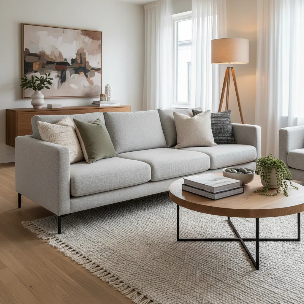 Detalle de una sala bien equilibrada con diferentes texturas y elementos decorativos