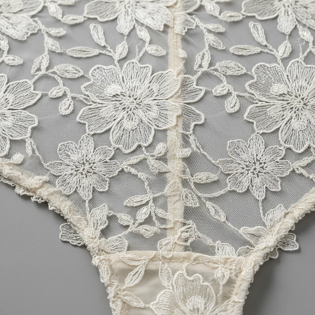 Detalle de encaje floral en lencería femenina
