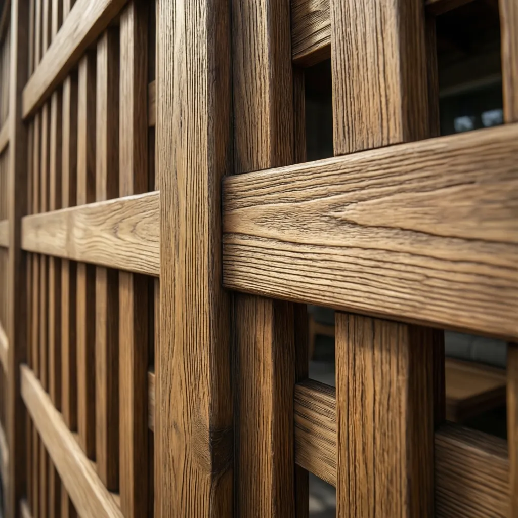 Detalle de madera tratada para celosía exterior
