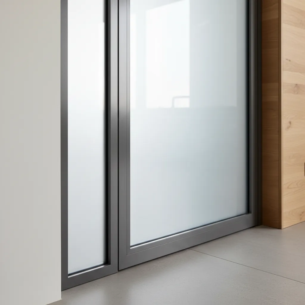 Detalle de marco delgado de puerta interior de aluminio