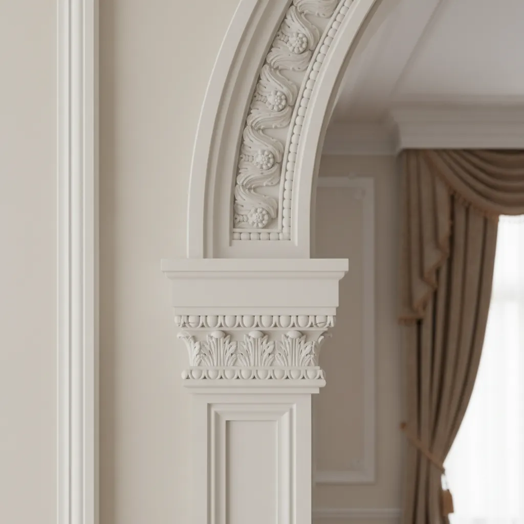 Detalle de moldura decorativa en el marco de una puerta interior