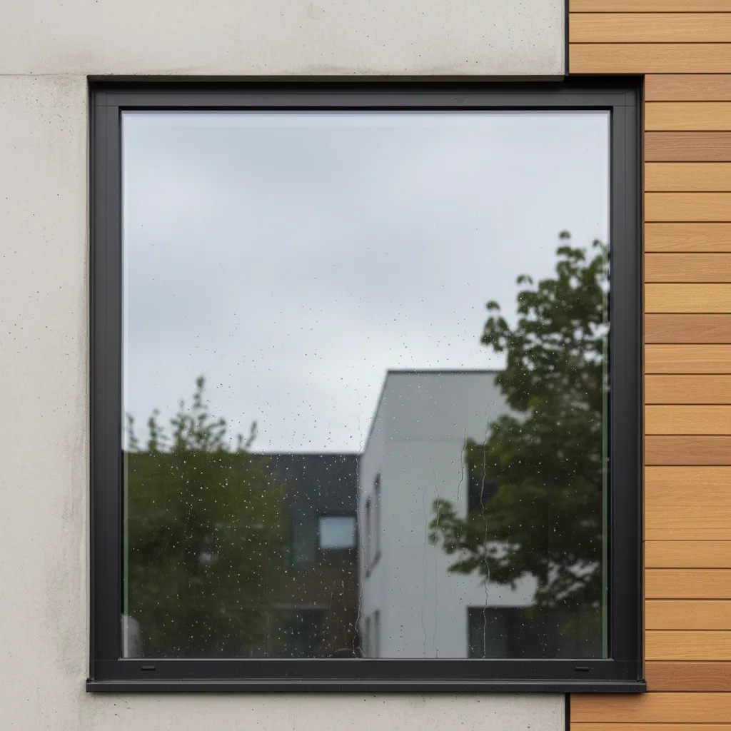 detalle de marco de aluminio negro en ventana cuadrada moderna