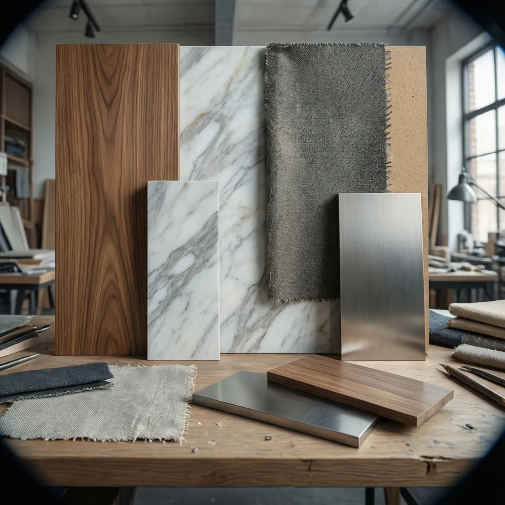 Detalle de muestras de materiales utilizados en un proyecto de interiorismo