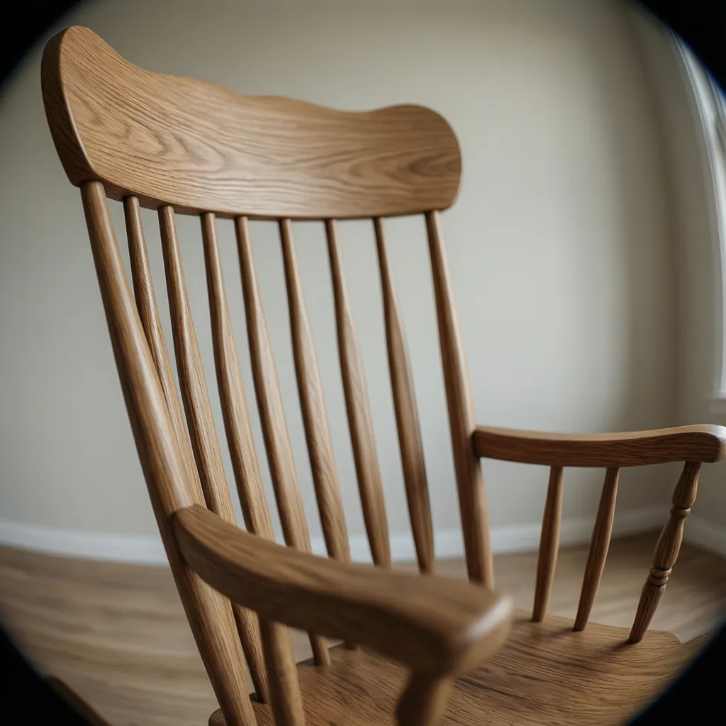 Detalle del diseño ergonómico de una mecedora de madera