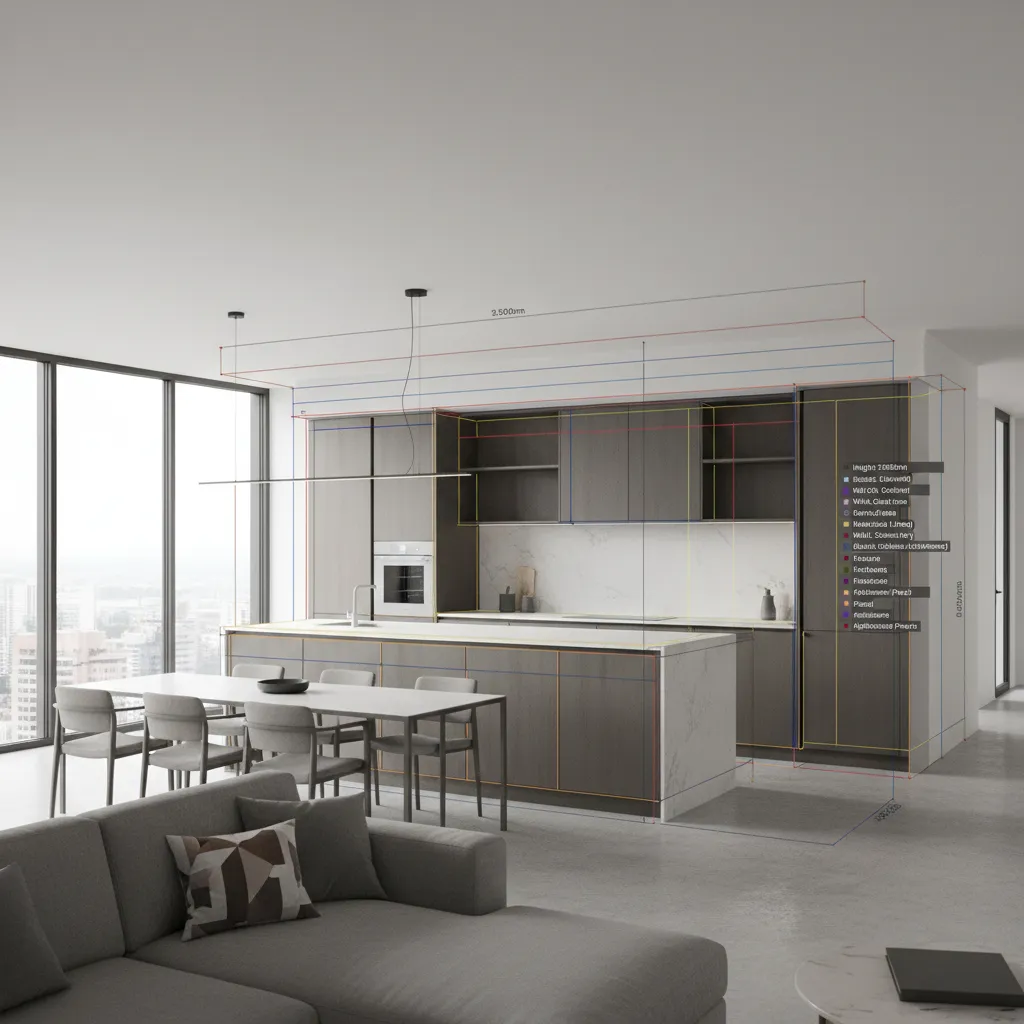 Detalle de modelado BIM de mobiliario a medida en un proyecto interior