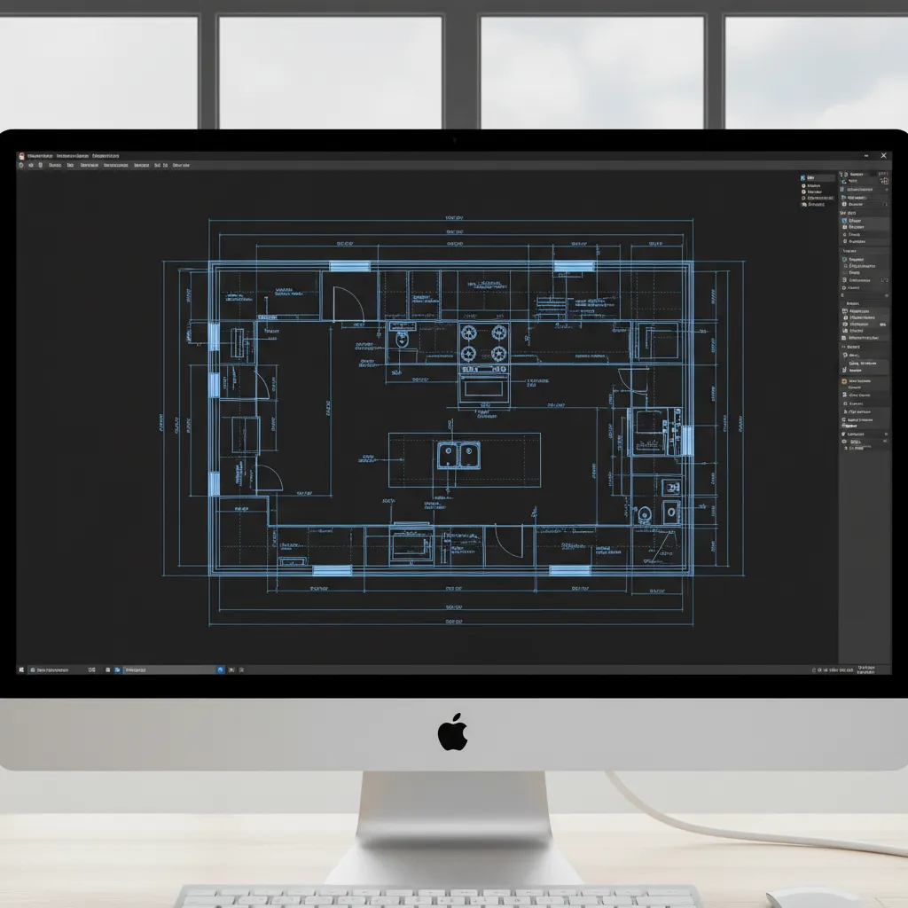 Plano detallado de cocina con medidas en CAD