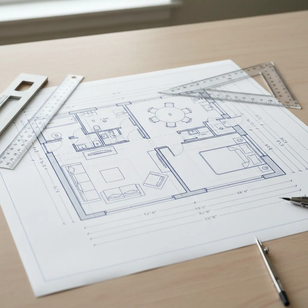 Detalle de plano técnico con medidas y símbolos de instalaciones