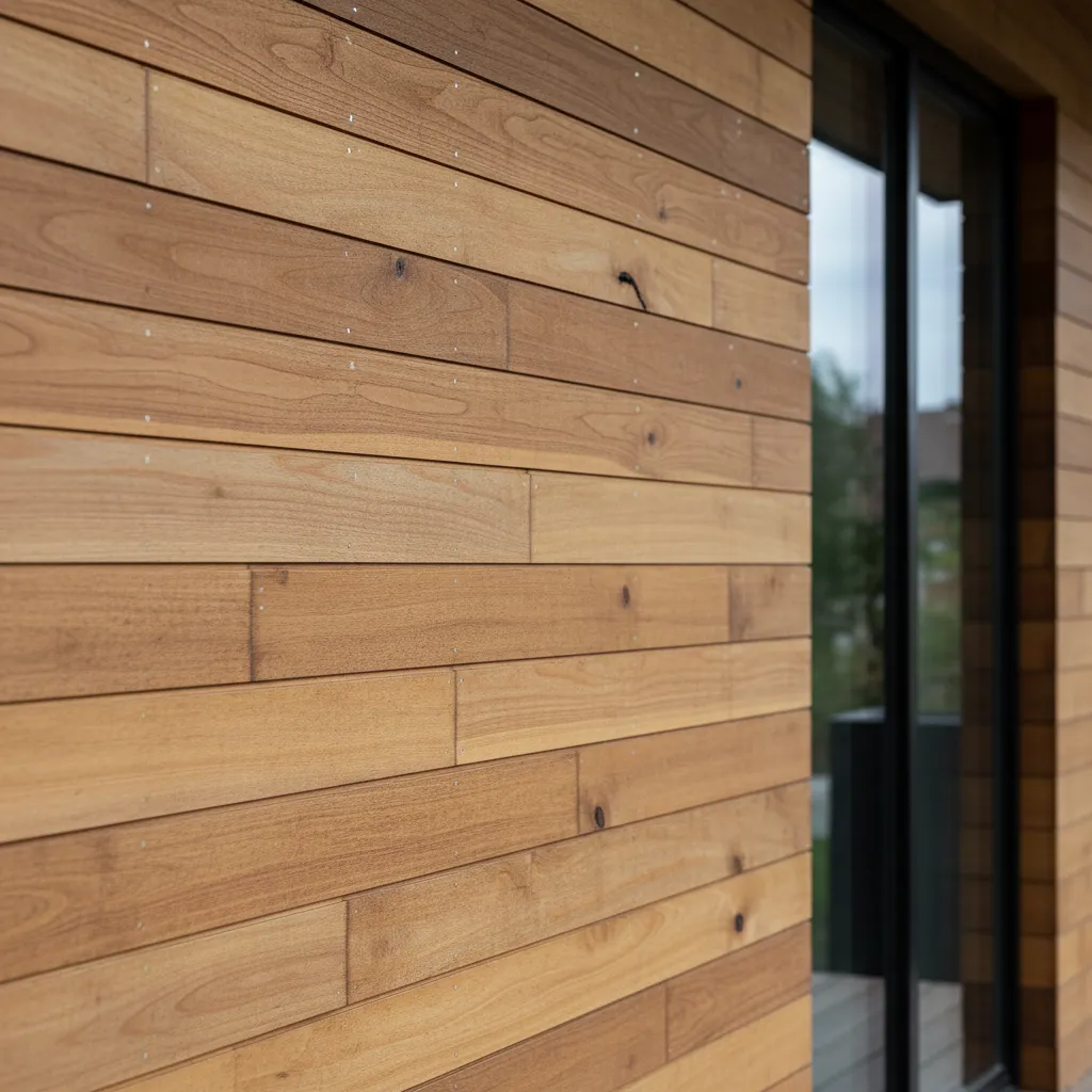 Detalle de revestimiento exterior de madera en una casa moderna