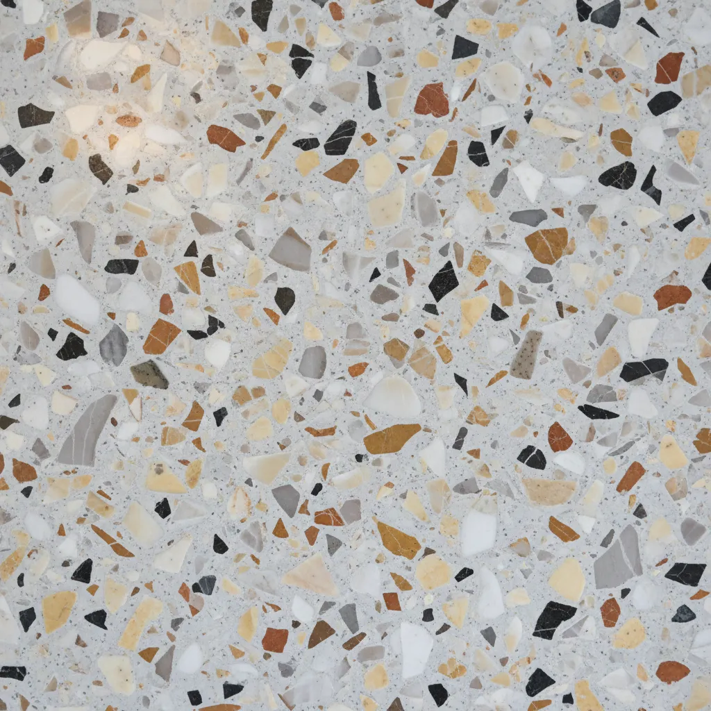 Detalle del pavimento de terrazo con áridos de mármol