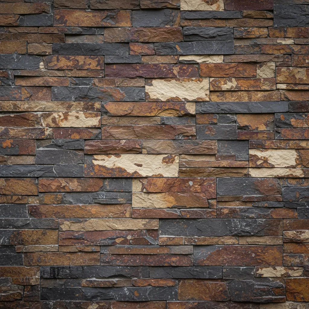 Detalle de textura de fachaleta de piedra natural instalada en pared exterior