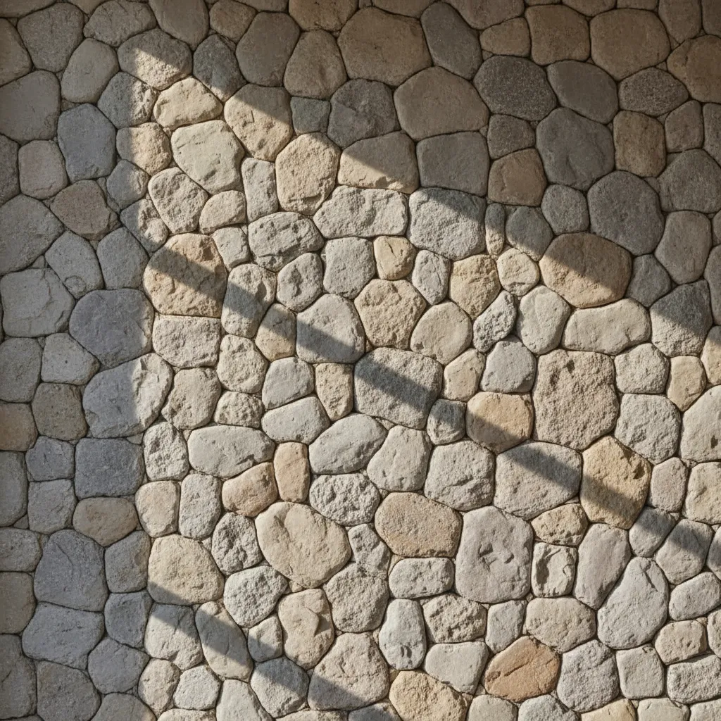 detalle cercano de textura de piedras de río en una pared interior
