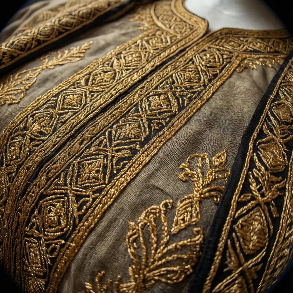 Detalle de bordado artesanal en una prenda de moda árabe contemporánea