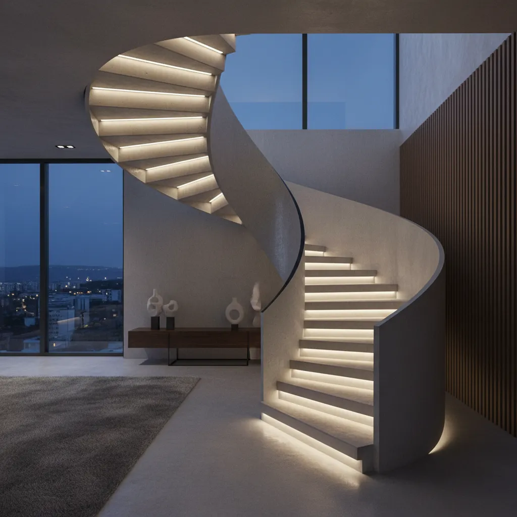 Escalera de concreto con iluminación LED integrada