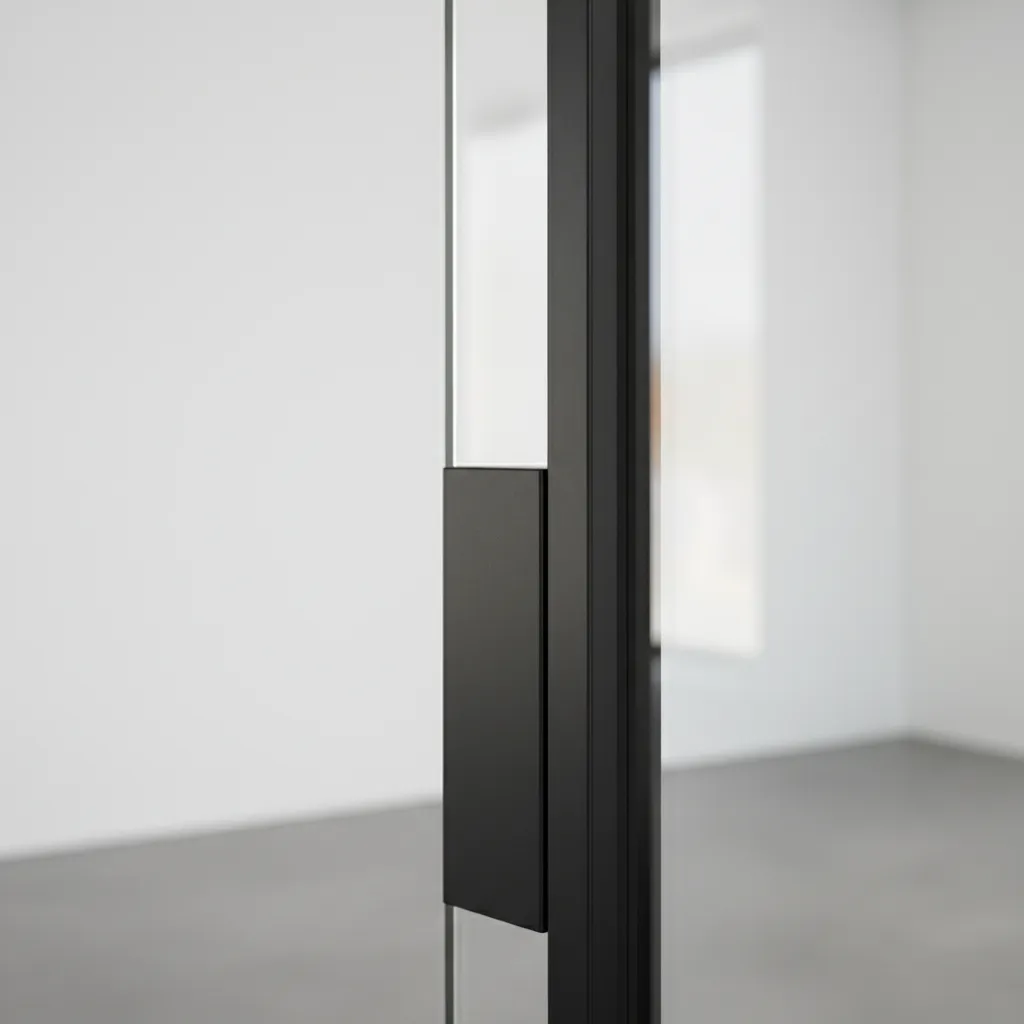 Detalle de perfiles metálicos finos en puerta interior