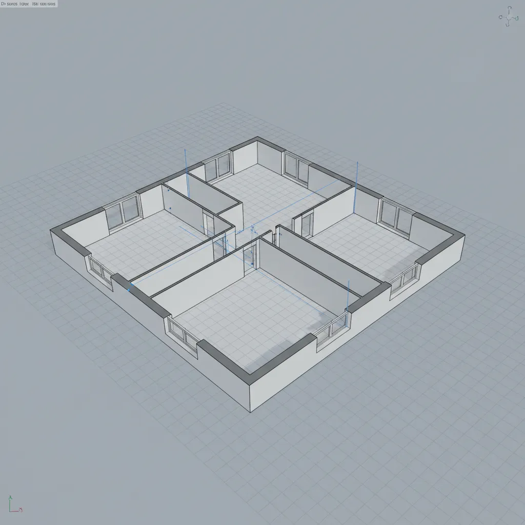 3D floor plan showing grid snapping and slightly misaligned interior walls