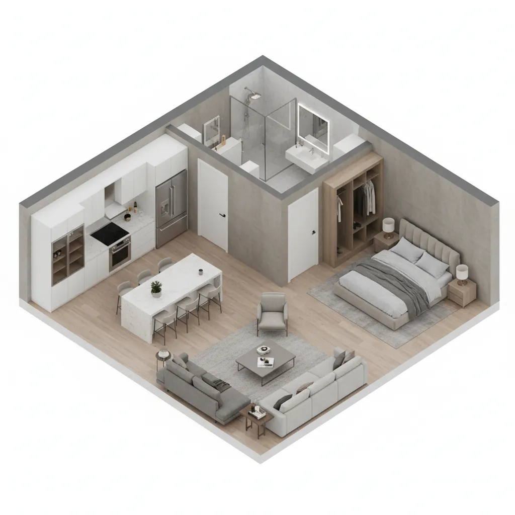 isometric apartment unit layout used in developer pre sales marketing