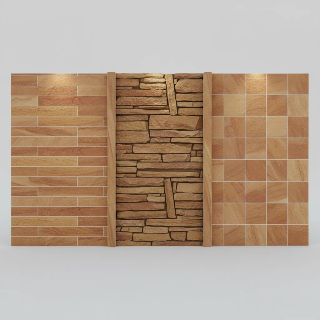 Different layout patterns for Dholpuri wall tiles in interior wall design