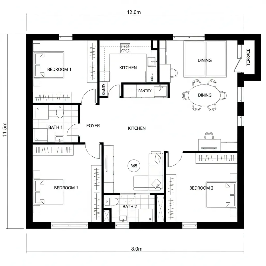 Diagonal Flow: Sightline-First Open Plan