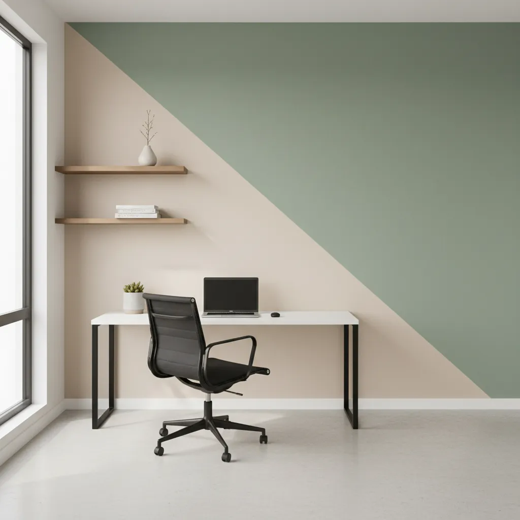 Diagonal frog tape accent wall adding depth to small room