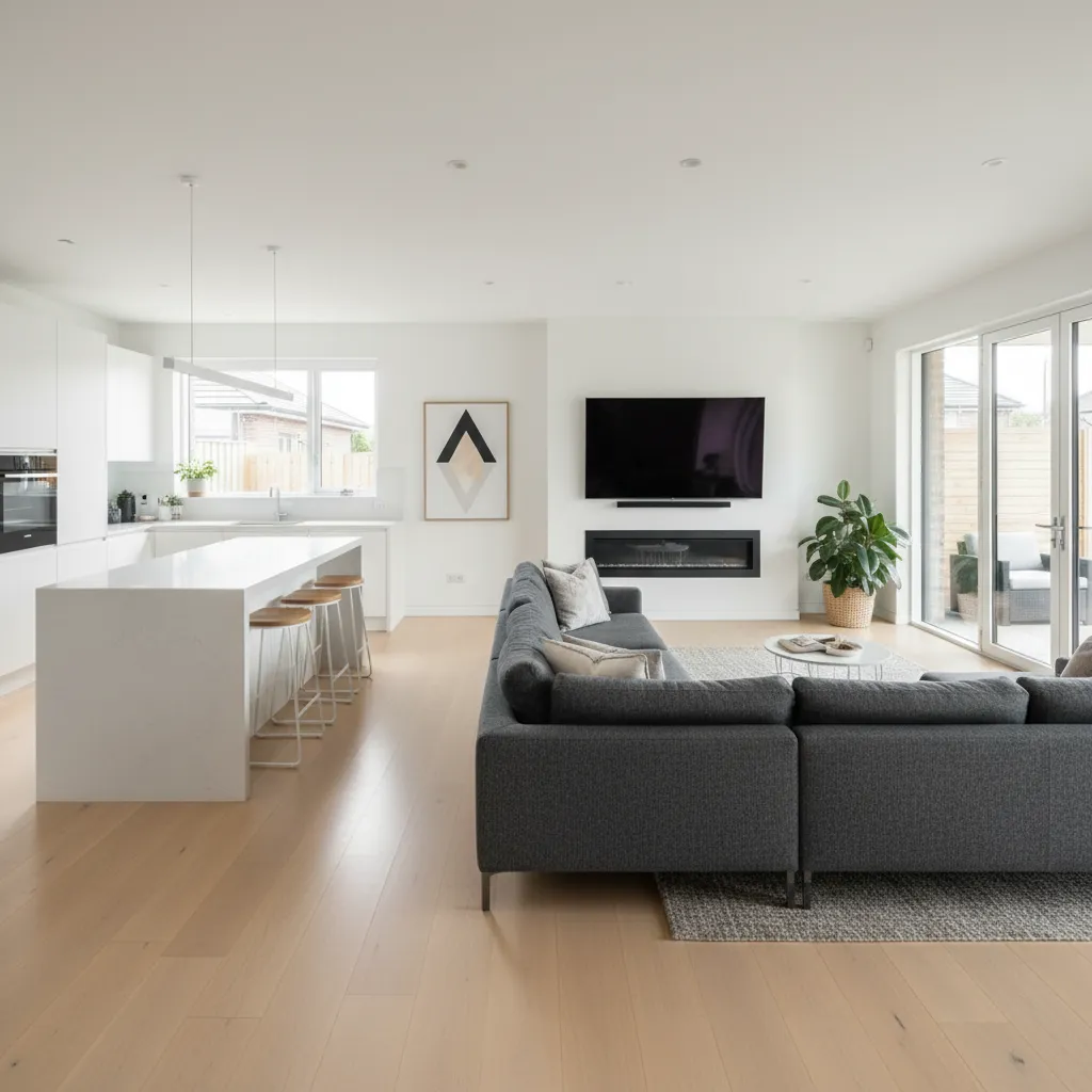 living room showing angled furniture improving walkway flow