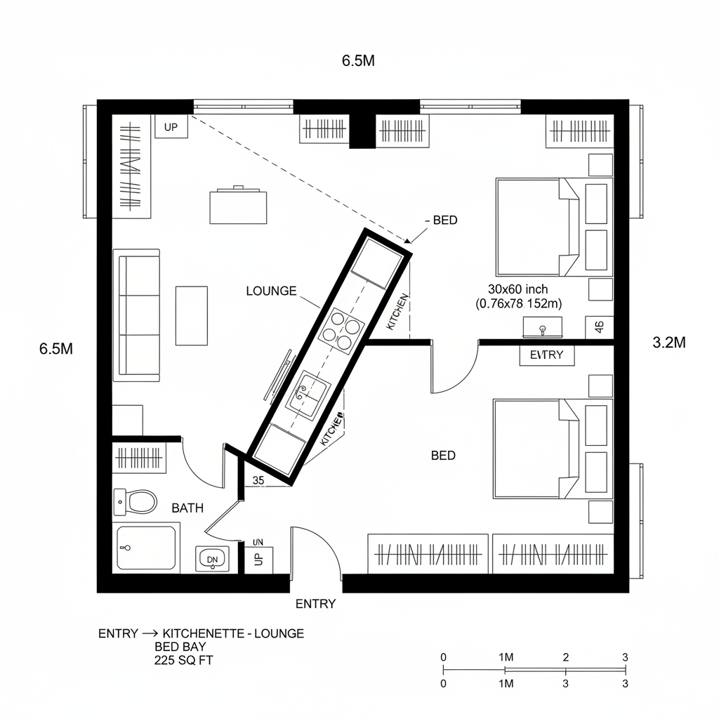225 sq ft floor plan — future micro living layouts